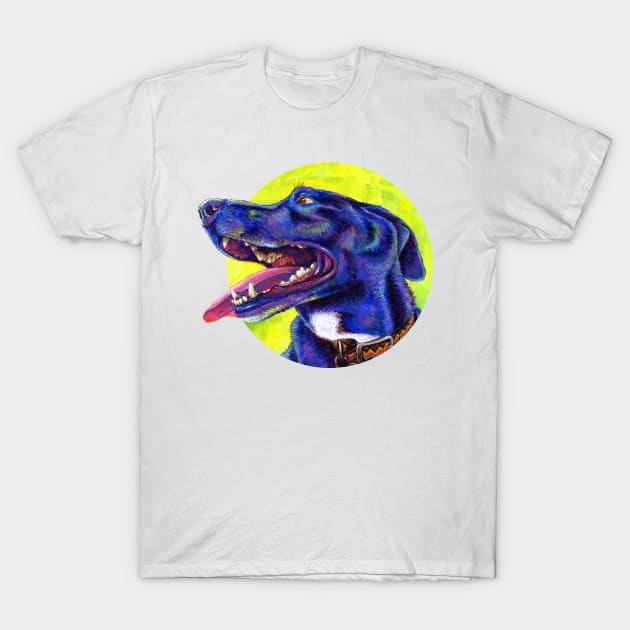 Jubilation Colorful Black Lab Dog T-Shirt by rebeccawangart